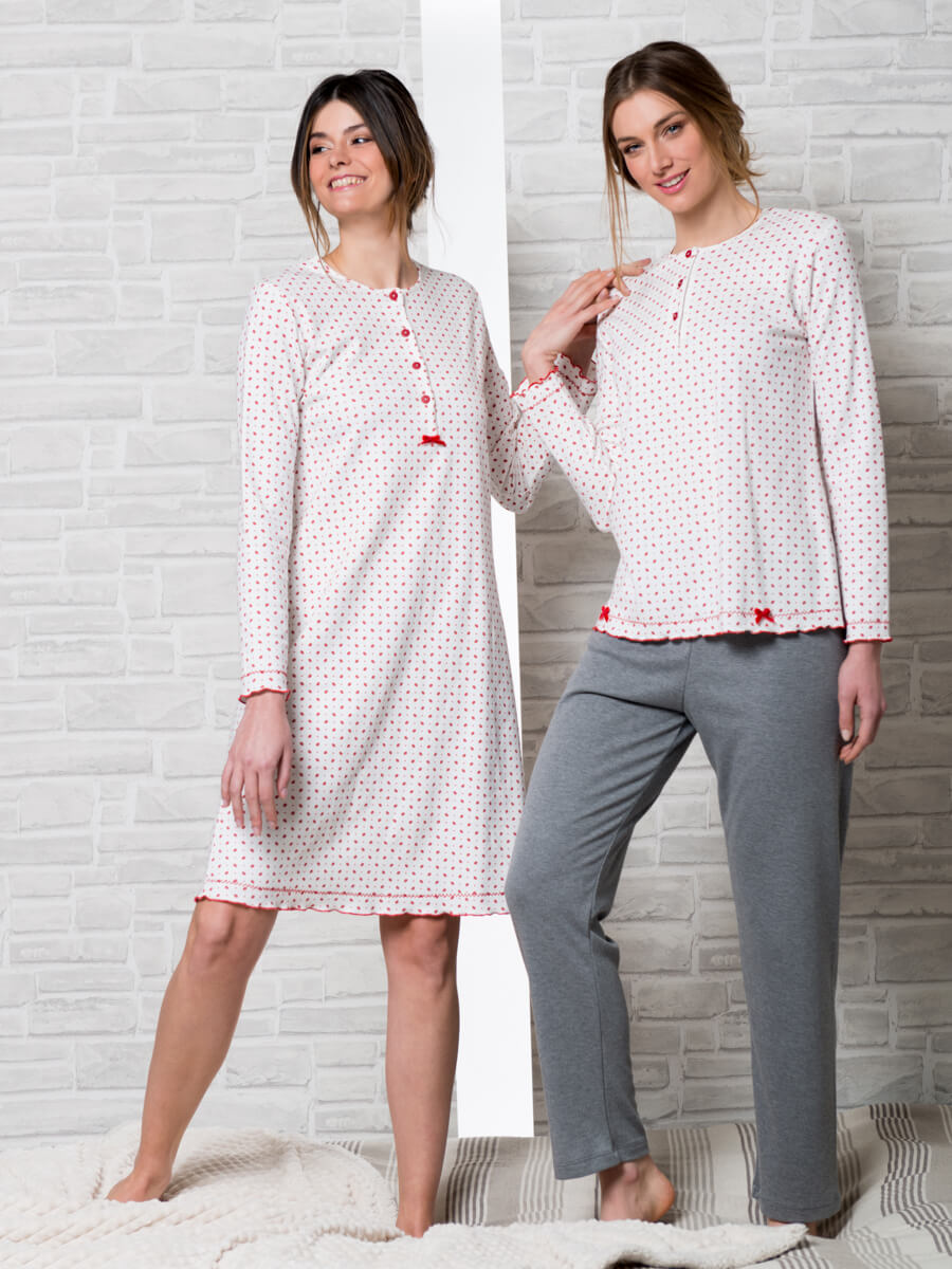 Lip shape-micropatterned pyjamas in a fabric created exclusively for Ethel