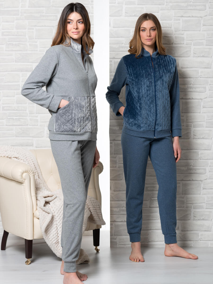 Loungewear set with a quilted velour jacket