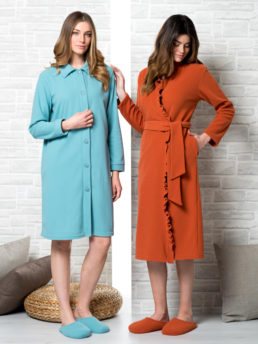Long button-up collared dressing gown